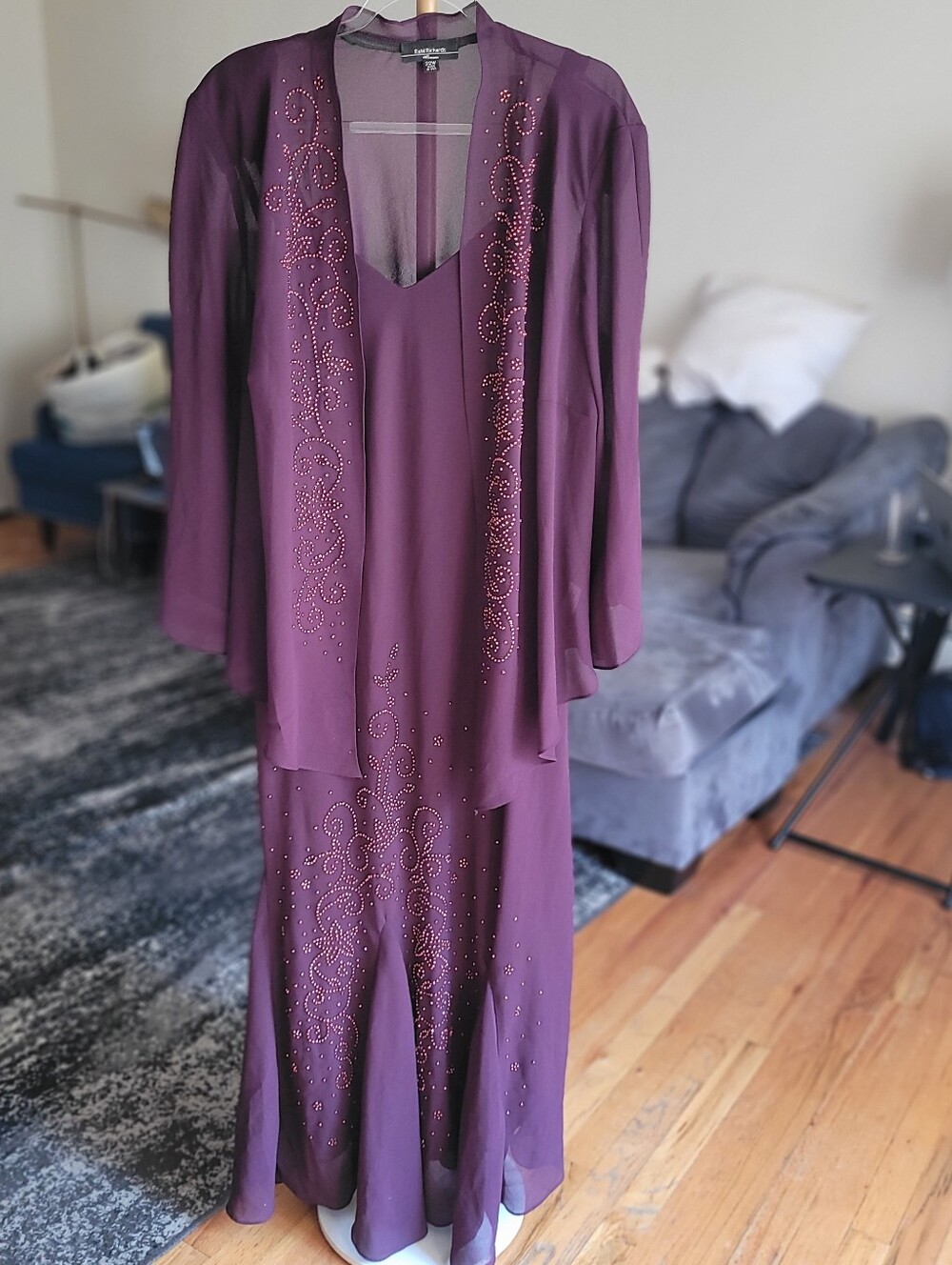 R&M Richards Embellished Plum Evening Dress with Jacket Size 22W